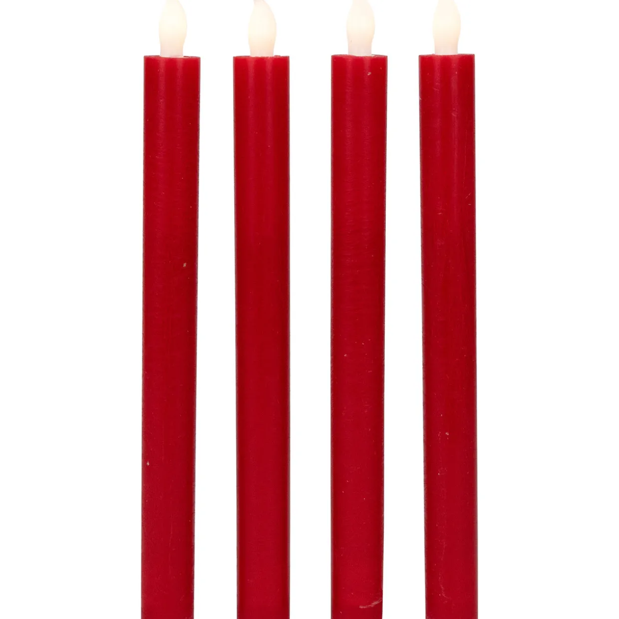 LED Flickering Flameless Taper Christmas Candles - 9.75" - Red - Set of 4
