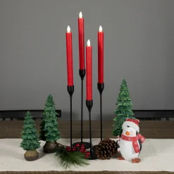 LED Flickering Flameless Taper Christmas Candles - 9.75" - Red - Set of 4
