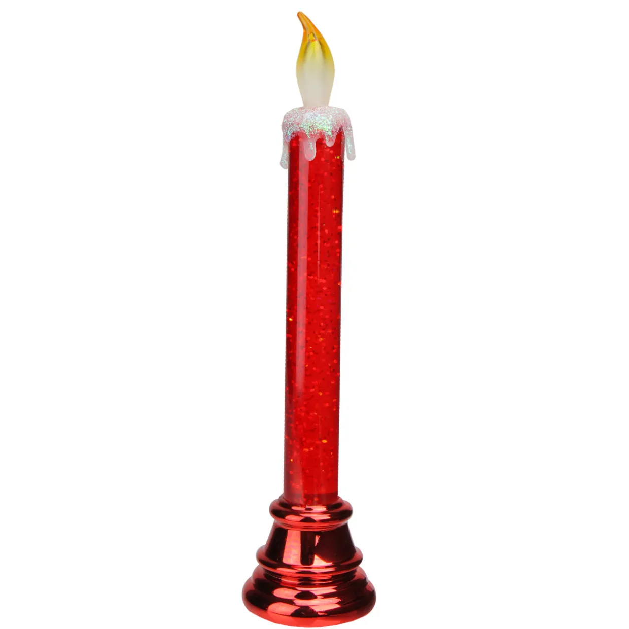 LED Glittered Flameless Christmas Candle Lamp - 9.25" - Red
