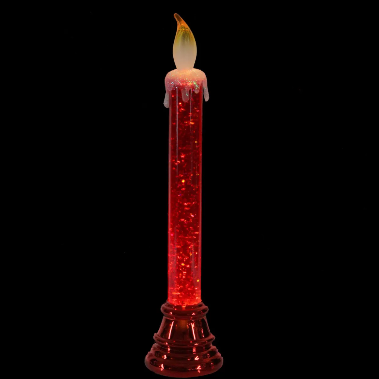 LED Glittered Flameless Christmas Candle Lamp - 9.25" - Red