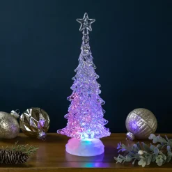 LED Lighted Acrylic Christmas Tree with Star Decoration - 12" - Multicolor Lights