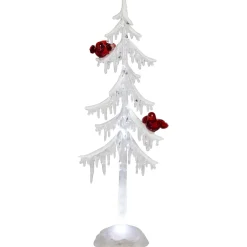LED Lighted Acrylic Icicle Tree with Cardinals Christmas Decoration - 14"