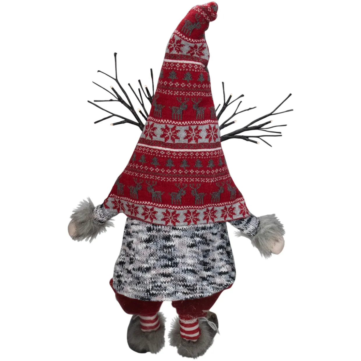 LED Lighted Antlers Fair Isle Sitting Gnome Christmas Figure - 30" - Red and Gray