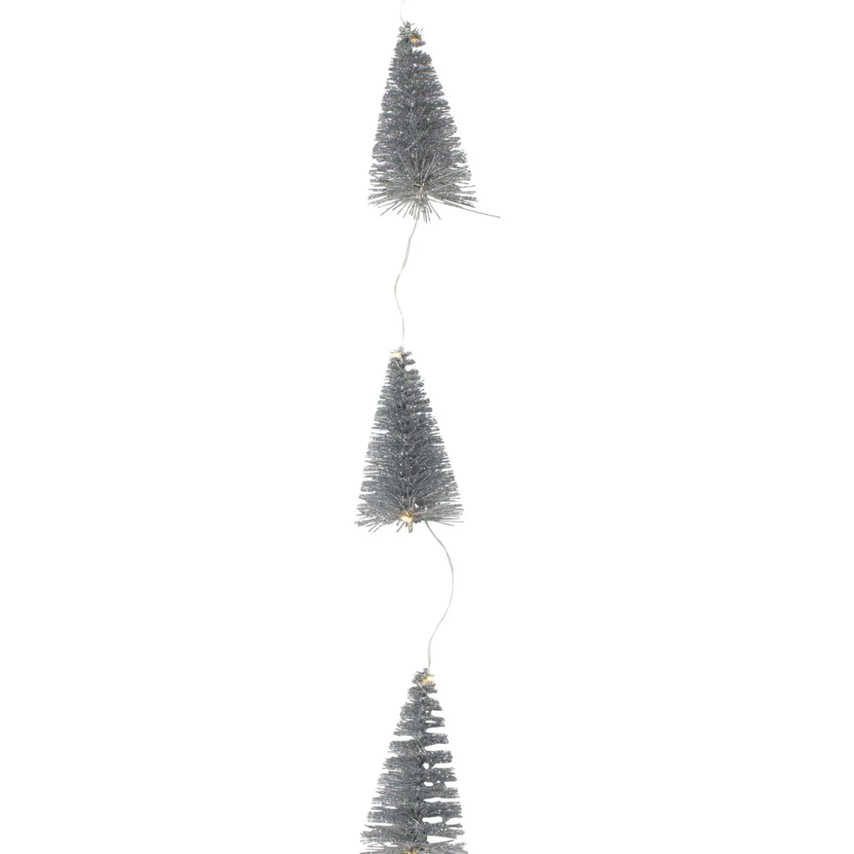 LED Lighted Battery Operated Silver Mini Sisal Tree Christmas Garland - 6.5' - Warm White Lights