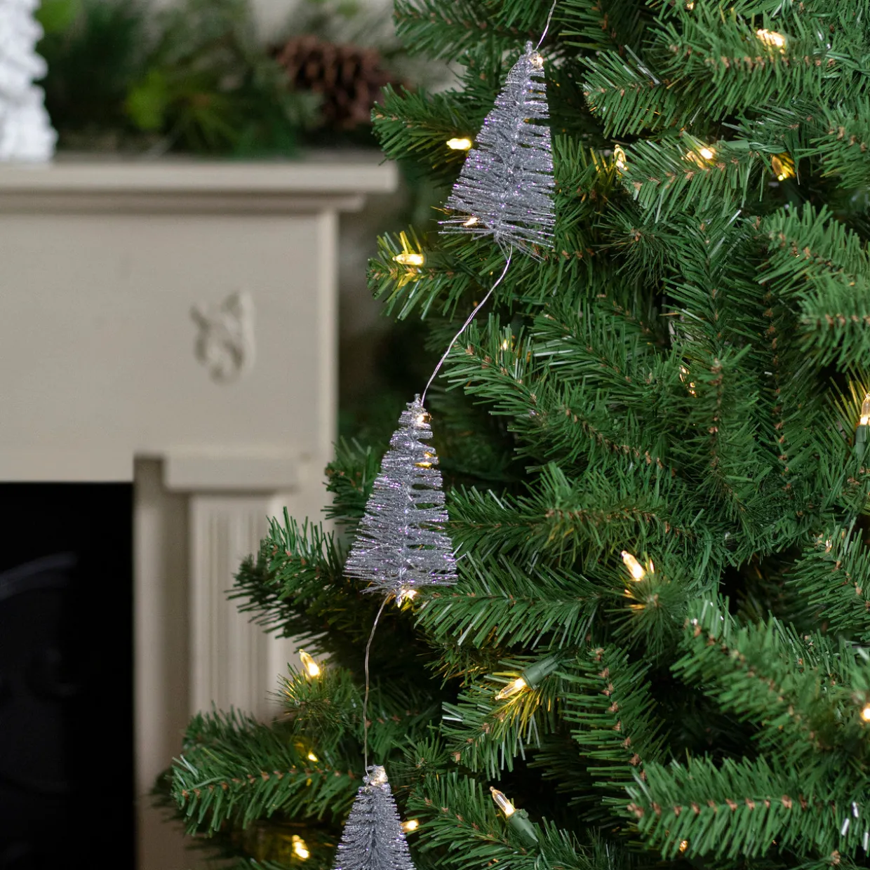 LED Lighted Battery Operated Silver Mini Sisal Tree Christmas Garland - 6.5' - Warm White Lights