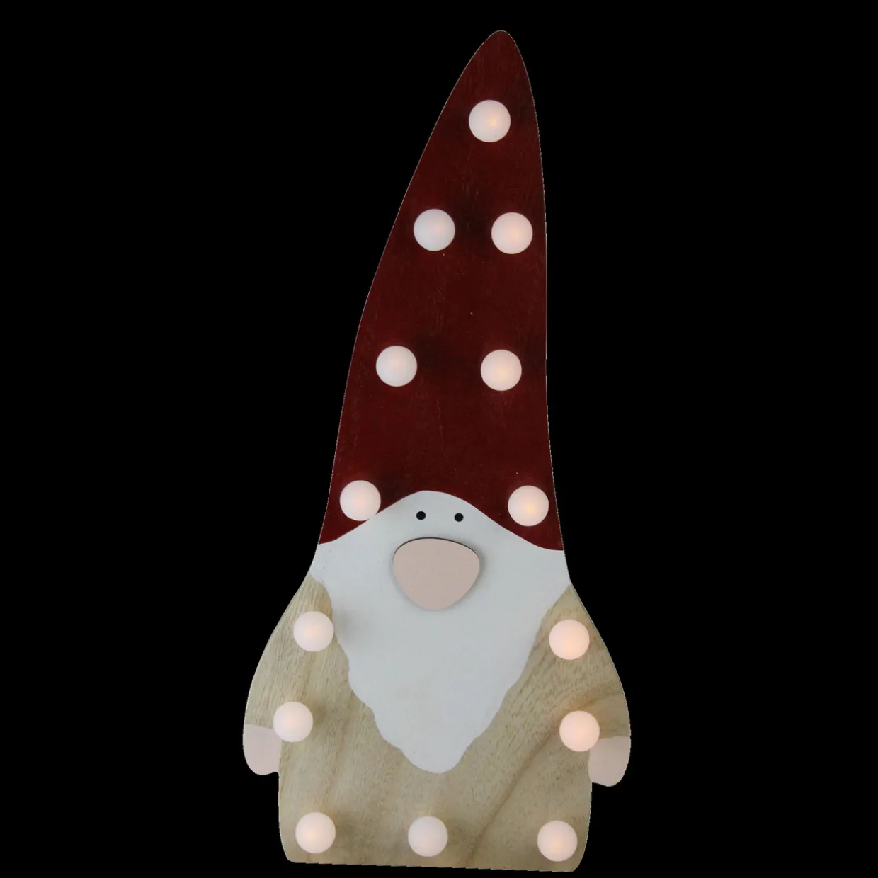 LED Lighted Battery Operated Wooden Santa Gnome Figurine - 16” - Warm White Lights