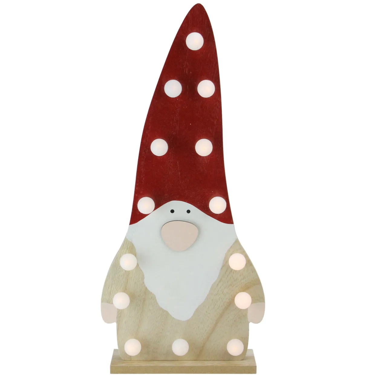 LED Lighted Battery Operated Wooden Santa Gnome Figurine - 16” - Warm White Lights