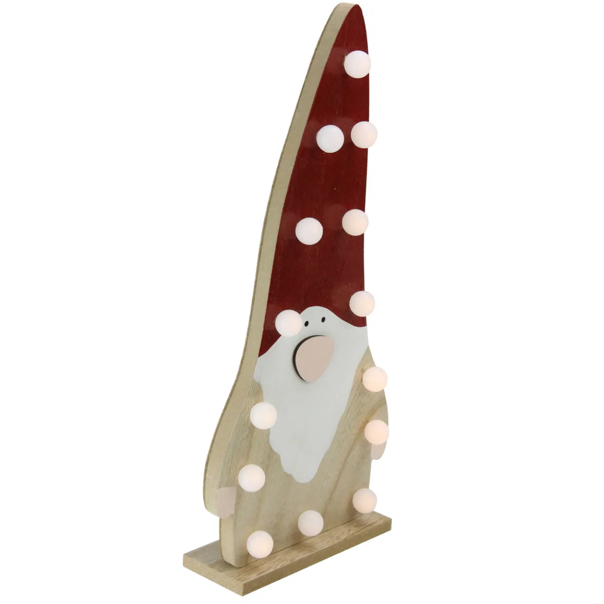 LED Lighted Battery Operated Wooden Santa Gnome Figurine - 16” - Warm White Lights