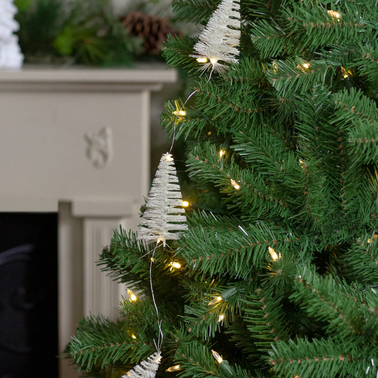 LED Lighted Battery Operated White Mini Sisal Tree Christmas Garland - 6.5' - Warm White Lights