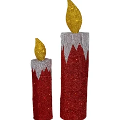 LED Lighted Candles Outdoor Christmas Decorations - 22.75" - Red - Set of 2