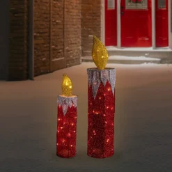 LED Lighted Candles Outdoor Christmas Decorations - 22.75" - Red - Set of 2
