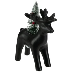 LED Lighted Ceramic Standing Reindeer with Christmas Tree - 7.5" - Warm White Lights