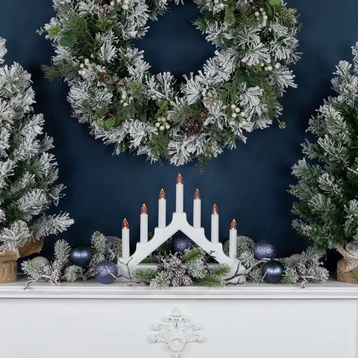 LED Lighted Christmas Candelabra Bridge - White Base - 13"