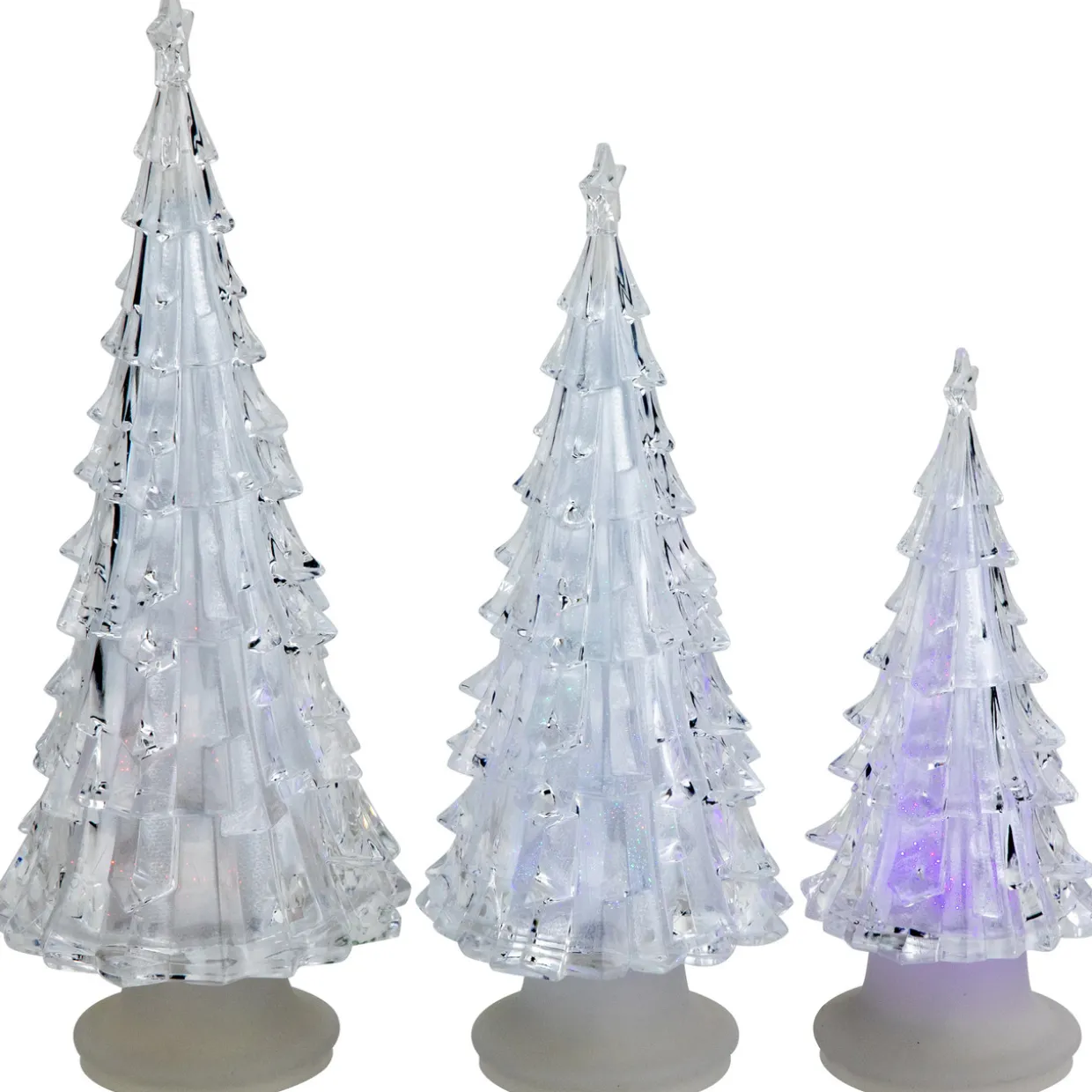 LED Lighted Color Changing Acrylic Christmas Tree Decorations - 8.5" - Set of 3