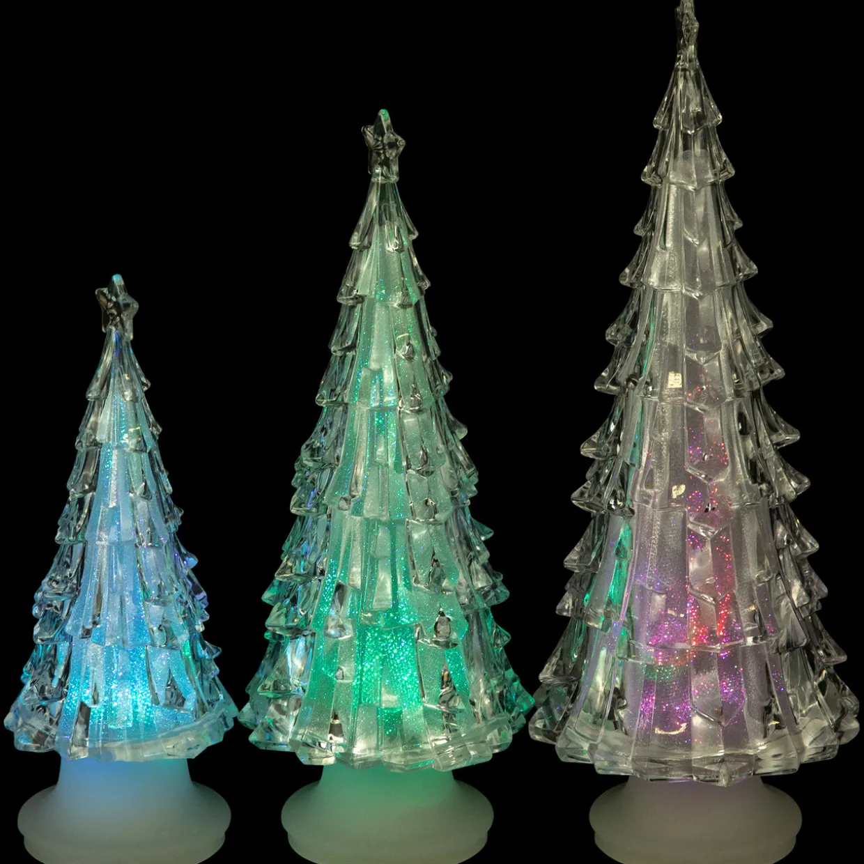 LED Lighted Color Changing Acrylic Christmas Tree Decorations - 8.5" - Set of 3