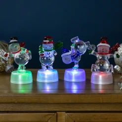LED Lighted Color Changing Snowmen Acrylic Christmas Decorations - 4.25" - Set of 4
