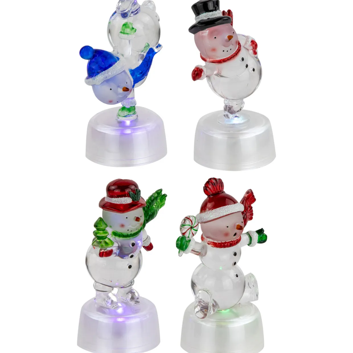 LED Lighted Color Changing Snowmen Acrylic Christmas Decorations - 4.25" - Set of 4