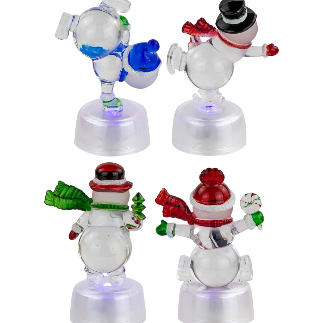 LED Lighted Color Changing Snowmen Acrylic Christmas Decorations - 4.25" - Set of 4