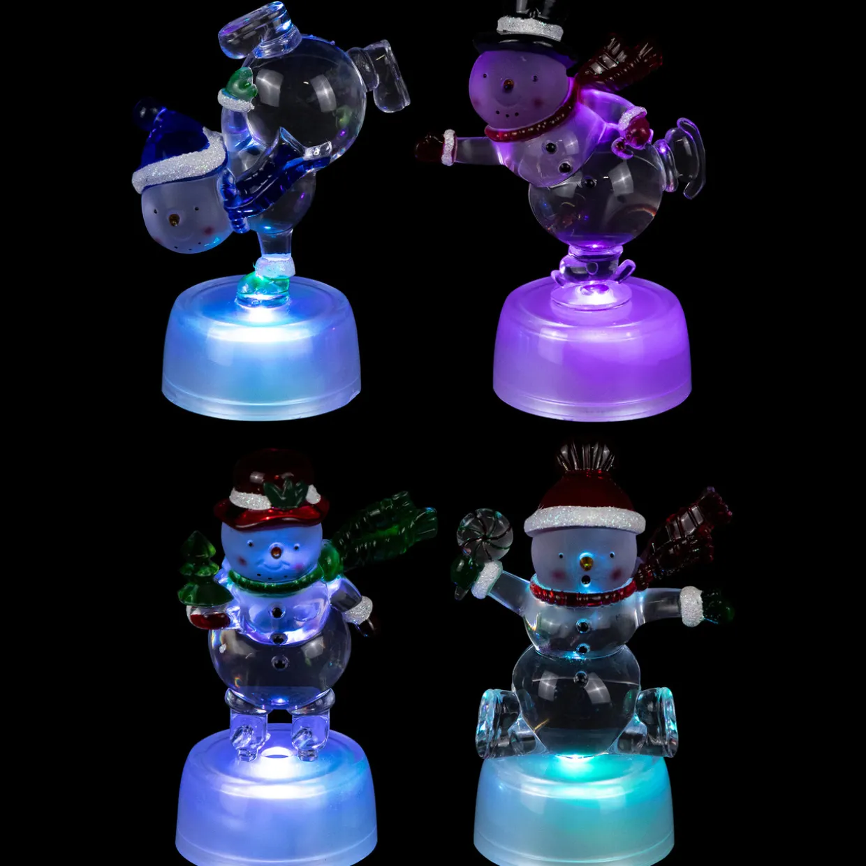 LED Lighted Color Changing Snowmen Acrylic Christmas Decorations - 4.25" - Set of 4