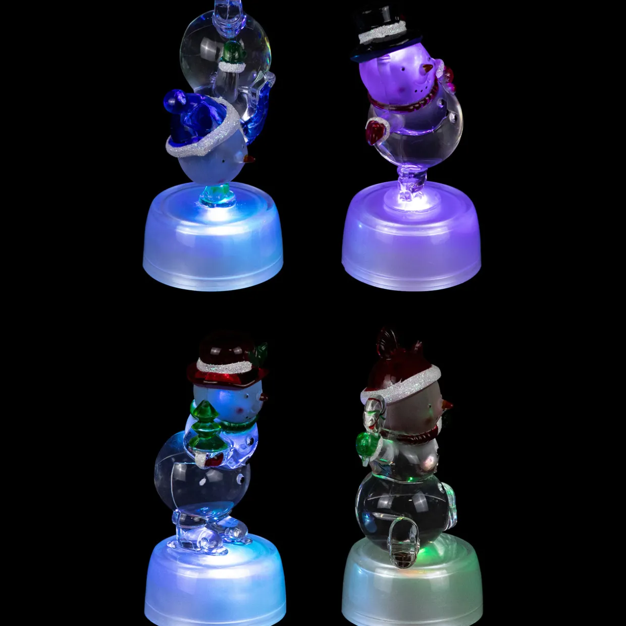 LED Lighted Color Changing Snowmen Acrylic Christmas Decorations - 4.25" - Set of 4