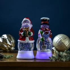 LED Lighted Color Changing Santa and Snowman Acrylic Christmas Snow Globes - 6.25" - Set of 2