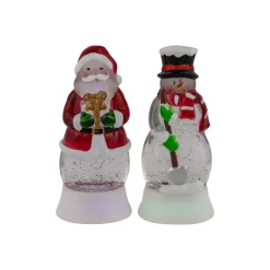 LED Lighted Color Changing Santa and Snowman Acrylic Christmas Snow Globes - 6.25" - Set of 2