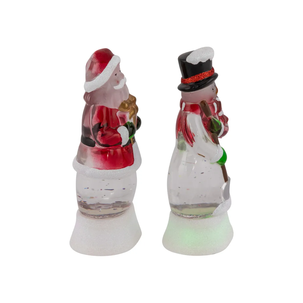 LED Lighted Color Changing Santa and Snowman Acrylic Christmas Snow Globes - 6.25" - Set of 2