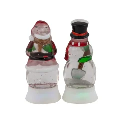 LED Lighted Color Changing Santa and Snowman Acrylic Christmas Snow Globes - 6.25