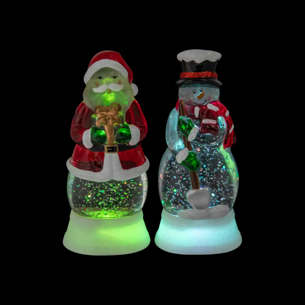 LED Lighted Color Changing Santa and Snowman Acrylic Christmas Snow Globes - 6.25" - Set of 2
