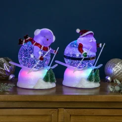 LED Lighted Color Changing Skiing Santa and Snowman Acrylic Christmas Snow Globes - 7.25" - Set of 2