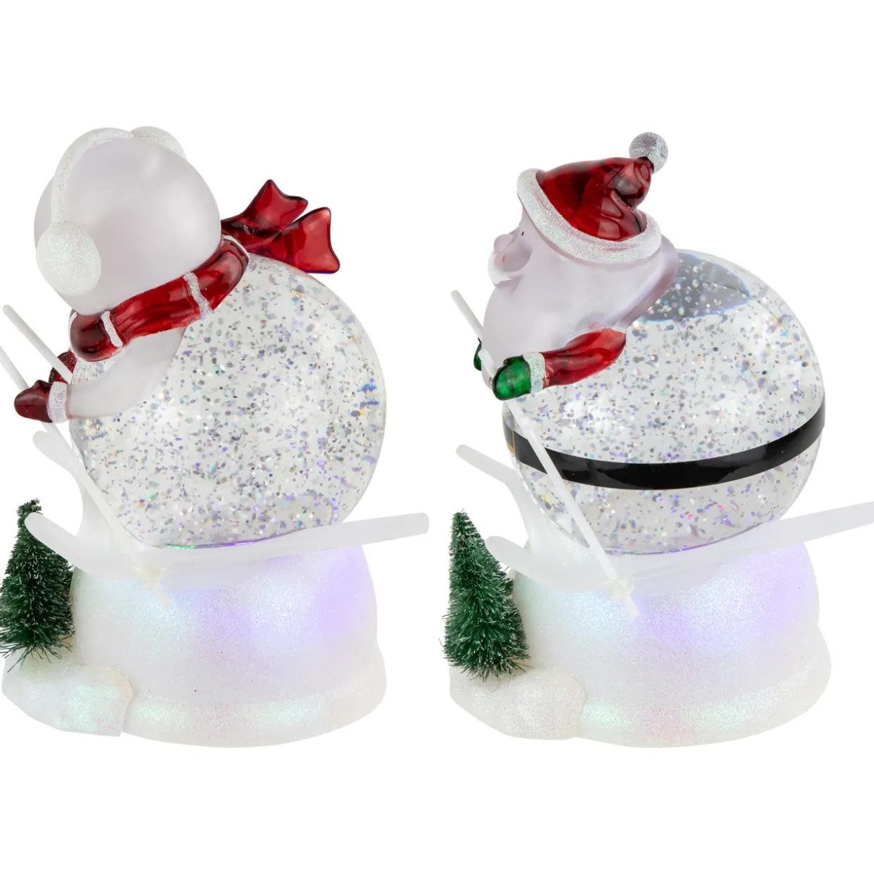 LED Lighted Color Changing Skiing Santa and Snowman Acrylic Christmas Snow Globes - 7.25" - Set of 2