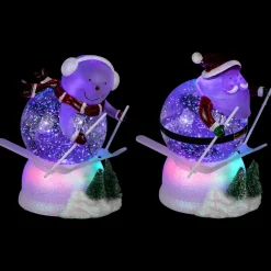 LED Lighted Color Changing Skiing Santa and Snowman Acrylic Christmas Snow Globes - 7.25