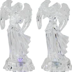 LED Lighted Color Changing Angel Acrylic Christmas Decorations - 9" - Set of 2