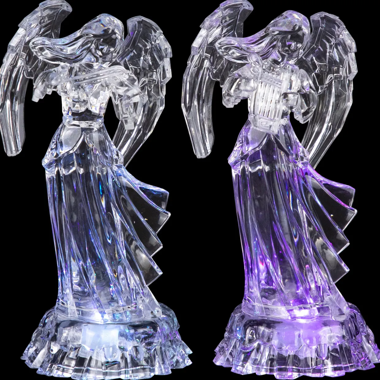 LED Lighted Color Changing Angel Acrylic Christmas Decorations - 9" - Set of 2