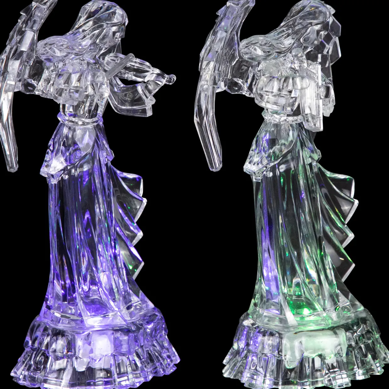 LED Lighted Color Changing Angel Acrylic Christmas Decorations - 9" - Set of 2