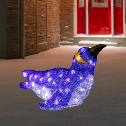 LED Lighted Commercial Grade Acrylic Swimming Penguin Outdoor Christmas Decoration - 16" - Pure White Lights