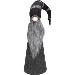 LED Lighted Cone Gnome with Knitted Hat Christmas Figure - 37" - Black and Gray