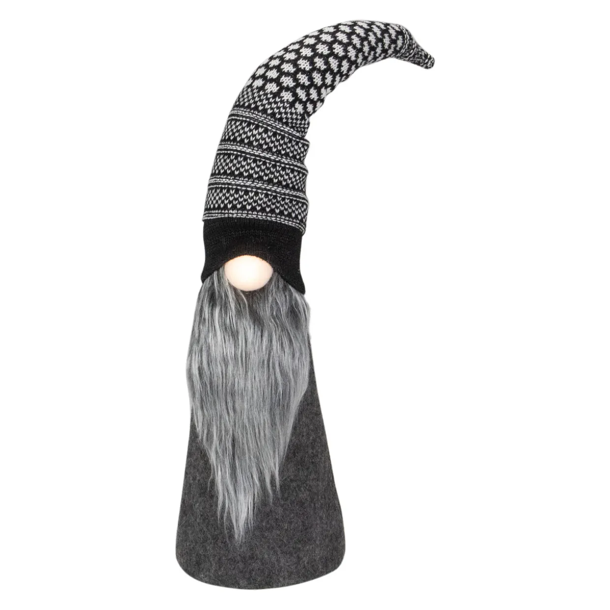 LED Lighted Cone Gnome with Knitted Hat Christmas Figure - 20" - Black and White