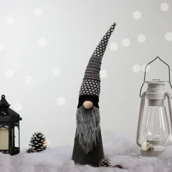 LED Lighted Cone Gnome with Knitted Hat Christmas Figure - 20" - Black and White