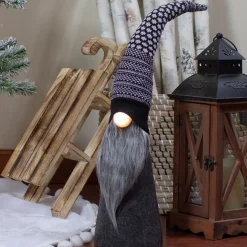 LED Lighted Cone Gnome with Knitted Hat Christmas Figure - 20