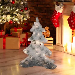 LED Lighted 2D Tinsel and Pine Christmas Tree Decoration - 27.5"