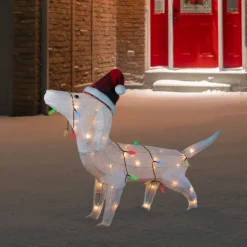LED Lighted Dachshund Dog in Santa Hat Outdoor Christmas Decoration - 32" - Multicolor
