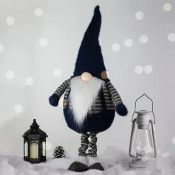 LED Lighted Extendable Gnome Christmas Figure - 41" - Blue and Gray
