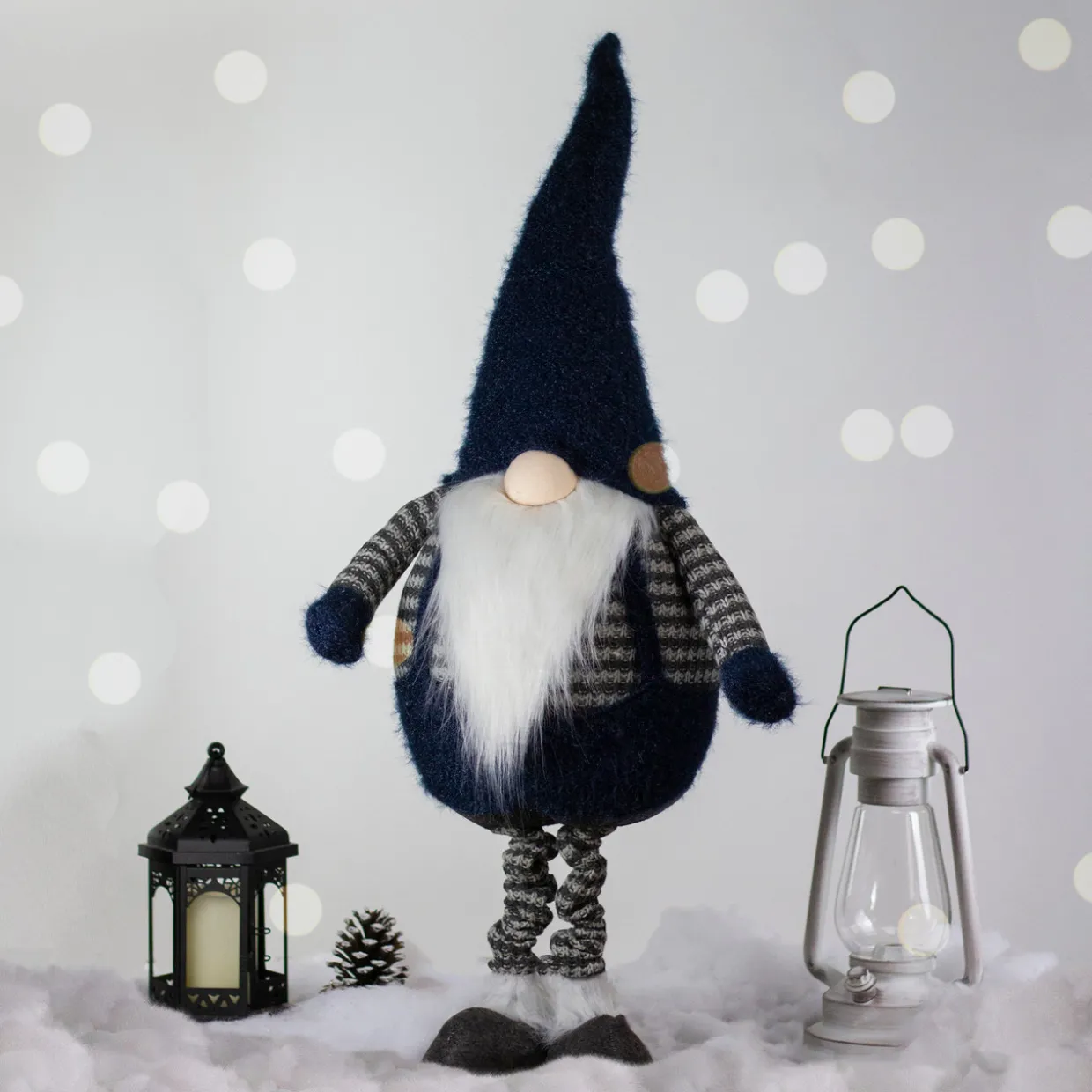 LED Lighted Extendable Gnome Christmas Figure - 41" - Blue and Gray