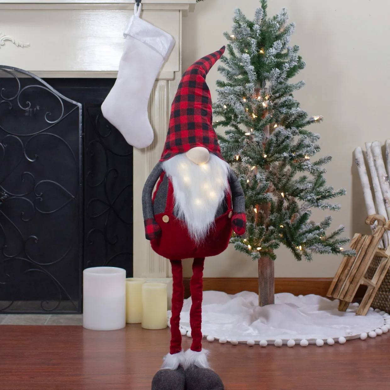 LED Lighted Extendable Plaid Gnome Christmas Figure - 41"