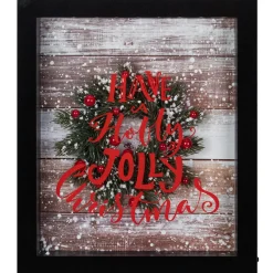 LED Lighted Framed "Have A Holly Jolly Christmas" Wreath Wall Art - 14" - Black