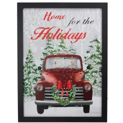 LED Lighted Framed Vintage Truck Christmas Wall Canvas - 15.75" - Black