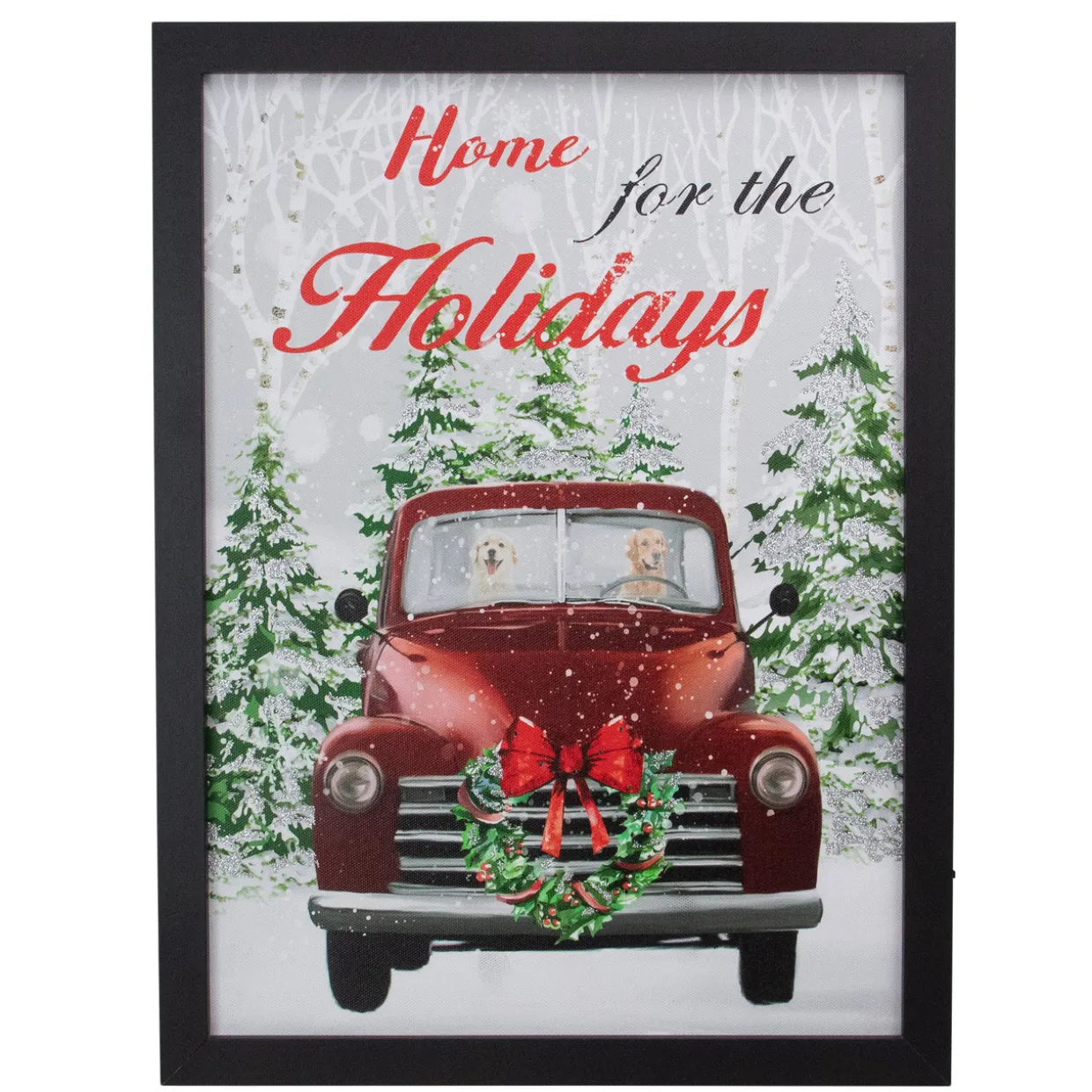 LED Lighted Framed Vintage Truck Christmas Wall Canvas - 15.75" - Black