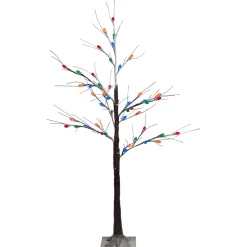 LED Lighted Frosted Christmas Twig Tree - 4' - Brown - Multi-Color lights