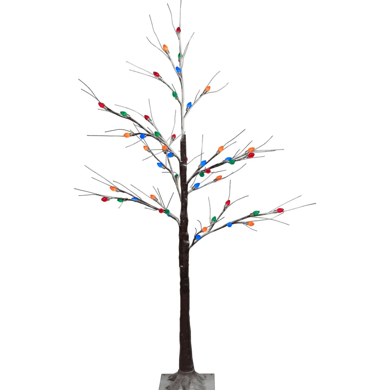 LED Lighted Frosted Christmas Twig Tree - 4' - Brown - Multi-Color lights